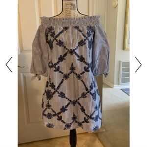 Bailey blue dress, of the shoulder